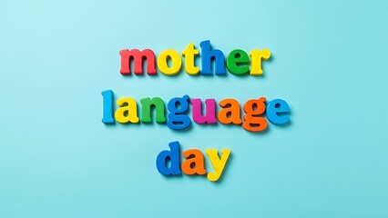 Colorful typographic design spelling out mother language day with vibrant and playful lettering