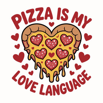 A heart-shaped pizza with pepperoni slices and cheese forms the centerpiece.