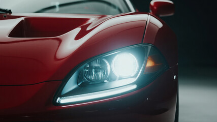 Fototapeta premium a future Italian-style supercar, headlights piercing through darkness