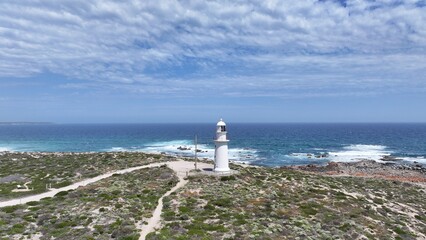 Aerial footage of Corny Point Lighthouse South Australia