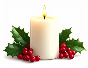 christmas candle and holly