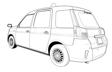 漫画風ペン画イラスト　車_タクシー