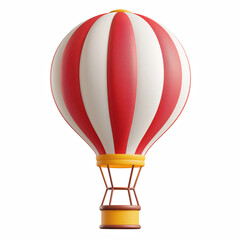 Obraz premium 3D cute cartoon hot air balloon with red and white stripes, travel adventure concept isolated on transparent background.