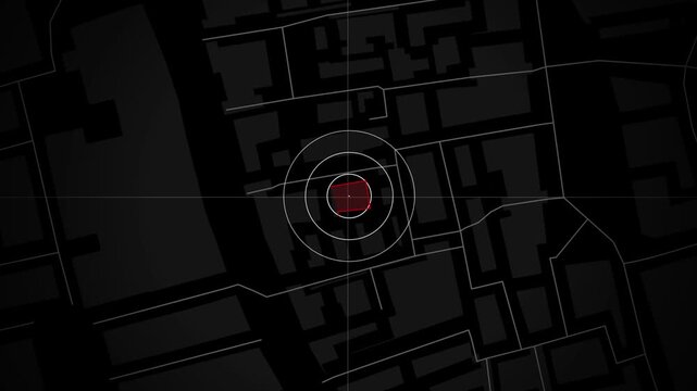 Futuristic map target detection. City map blueprint search animation. GPS tracking interface. High-tech search and locate concept. HUD motion graphics.