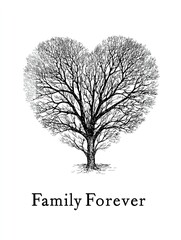 Obraz premium Bare tree silhouette shaped like a heart on white background