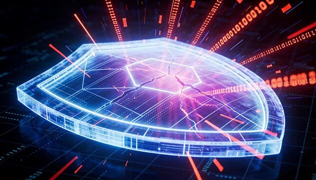 Digital shield vulnerability concept cybersecurity threat data breach network security breach, abstract.