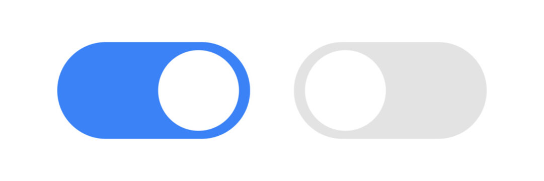 Toggle switch UI element set showing on, off. Control Switch icon with Enabled and disabled states. Flat vector design for settings panels, SaaS dashboards, web apps and mobile user interfaces.