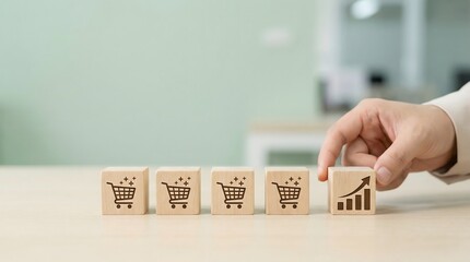 ecommerce growth concept with wooden blocks