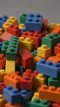 Colorful Building Blocks Pile: Creative Play and Educational Toys Still Life Concept