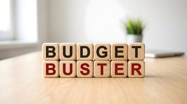 Budget buster concept with wooden blocks on desk