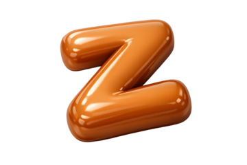 Glossy orange caramel letter z isolated on black background design
