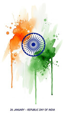 Hand-Painted Watercolor Republic Day of India Poster in Saffron, White and Green &ndash; 26 January