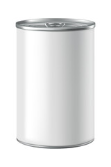 Blank white metal tin can mockup with pull tab ring isolated, clean packaging template for food branding or paint product design, realistic 3D illustration.