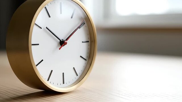 Desk clock with gold frame and window light