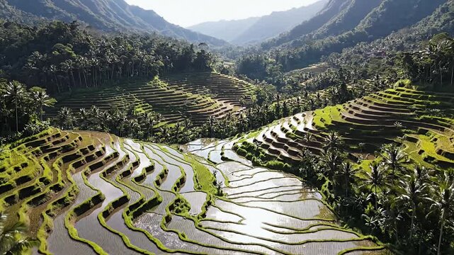 Lush Rice Terraces - A Serene Landscape of Agricultural Harmony.