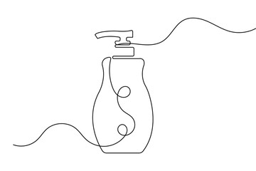 Obraz premium Shampoo bottle in minimalist style continuous one line drawing isolated outline vector design