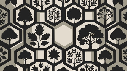 Fototapeta premium Elegant tree silhouettes in hexagonal pattern on beige background
