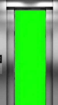 Industrial Freight Lift Gates with chroma key doors opening closing distortion, green screen overlay, glitch, static noise, scan lines on black background, 4k animated video loop