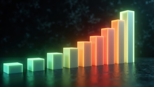 Glowing bar graph representing growth and progress, showcasing increasing values in visually appealing manner - Powered by Adobe