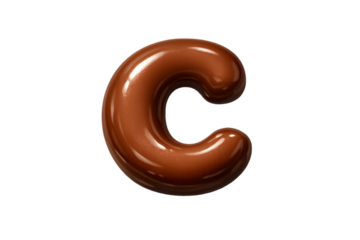 Glossy liquid chocolate letter c isolated on black background