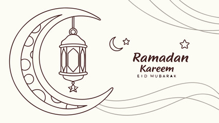 Elegant Ramadan Kareem greeting with crescent moon and lantern illustration