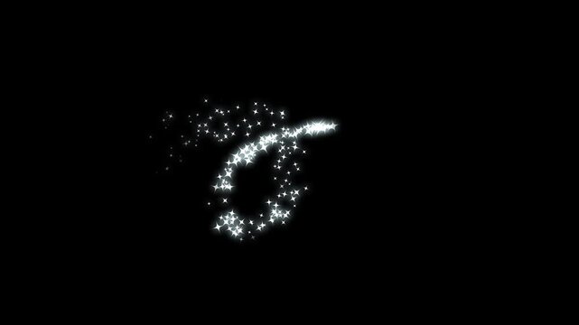 Luxury white glitter sparkles star trail with magic dust and pixie dust path, glowing fairy light particles, elegant shimmer motion effect on black screen background in 4k