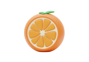 Cartoon Orange Fruit Slice Against White Background