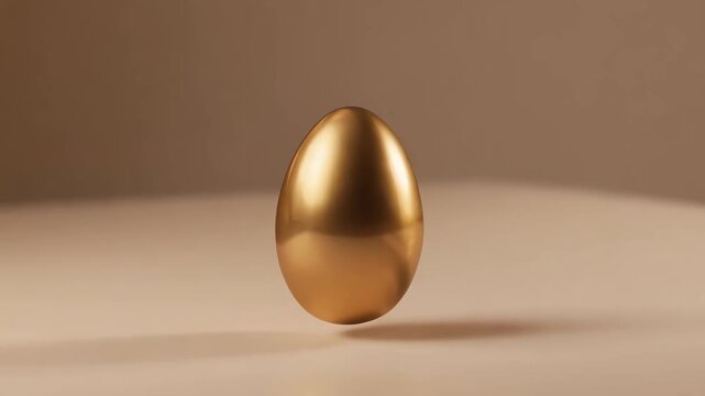 Golden egg floats in space above a simple surface