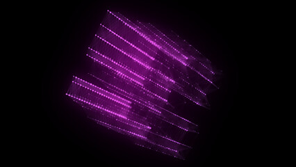 Abstract pink cube with connecting dots and lines. Big data visualization. Blockchain technology concept. Wireframe network connection structure. 3d rendering.