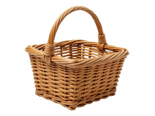 Fototapeta premium A simple wicker basket with wooden handles on a clean white background