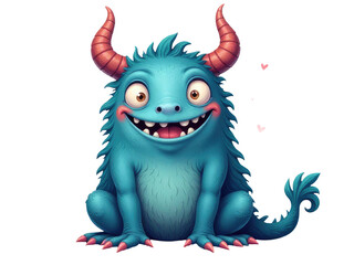Fototapeta premium A fantastical creature sits on the ground, its bright blue scales and prominent horns making it stand out