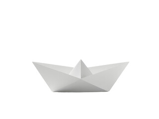 A paper boat floats serenely on a smooth, white surface, perfect for use in illustrations about calmness, tranquility, or water-based scenes