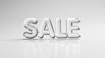 front view of sale typography made of premium translucent glass, glossy white 3d glass lettering for promotional banner, elegant minimalist discount and shopping concept