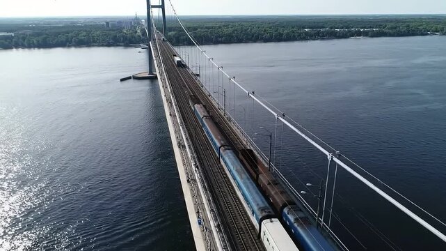  Train going from naigoan to bhayandar on vasai creek bridge bird eye view