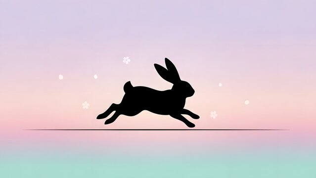 Silhouette of a leaping rabbit against a pastel gradient background
