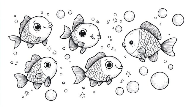 Cute cartoon fishes in bubbles
