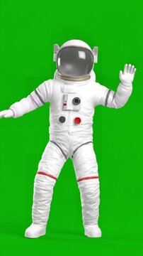 Green Screen Star with funny astronaut dancing realistic 4k animation distortion, overlay, glitch, static noise, scan lines on black background, animated video loop