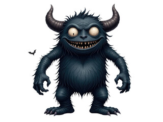 A colorful  character with horns and a bat, suitable for children's illustrations or humorous designs