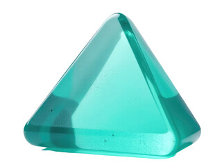 A triangular glass object sits on a white background, perfect for commercial or editorial use