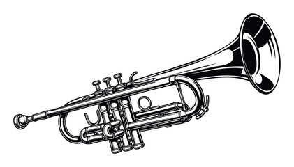 A sleek black and white trumpet, a classic musical brass wind instrument, perfect for musicrelated projects, concert promotions, or educational materials for musicians and bands.