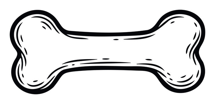 Simple graphic outline of a dog bone for pet food product packaging, veterinary clinic signage, animal shelter branding, childrens stories, or playful cartoon logos