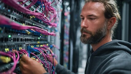 Security expert configures multilayer firewall hardware in data center to enhance protection against hacking attempts.