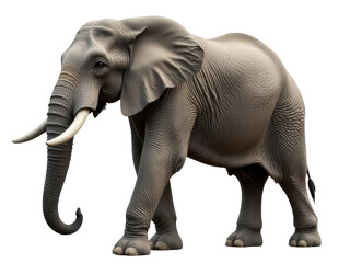Fototapeta premium A majestic elephant stands on a white surface, its tusks prominent