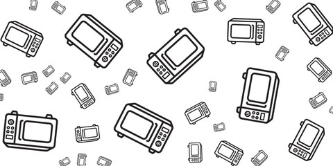 Fototapeta premium Seamless pattern of microwave ovens scattered across a white background, perfect for kitchen themes