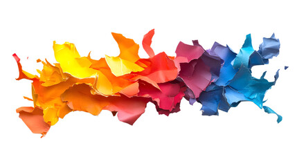 Vibrant rainbow paint splashes in mid-air against Isolated on White background