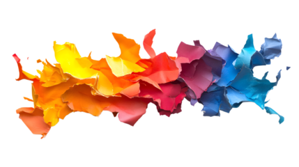 Vibrant rainbow paint splashes in mid-air against Isolated on White background