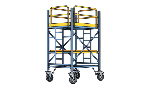 Mobile work platform with safety rails and wheels