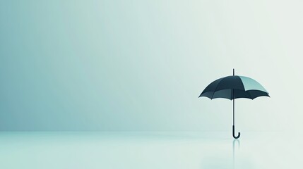 Shielding device showcased against serene color palette with dramatic shading, Business protection illustration featuring solitary umbrella in visually compelling gradient setting across background