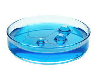 A glass bowl filled with blue liquid and water, suitable for use in scientific or medical illustrations