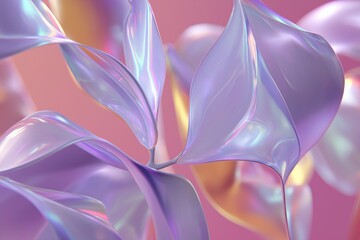 Iridescent abstract prismatic swirl on pink background